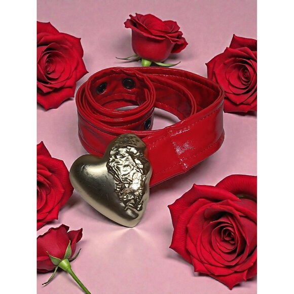 Buttery Soft Red Belt with Gold Puffy Heart Buckle 23\